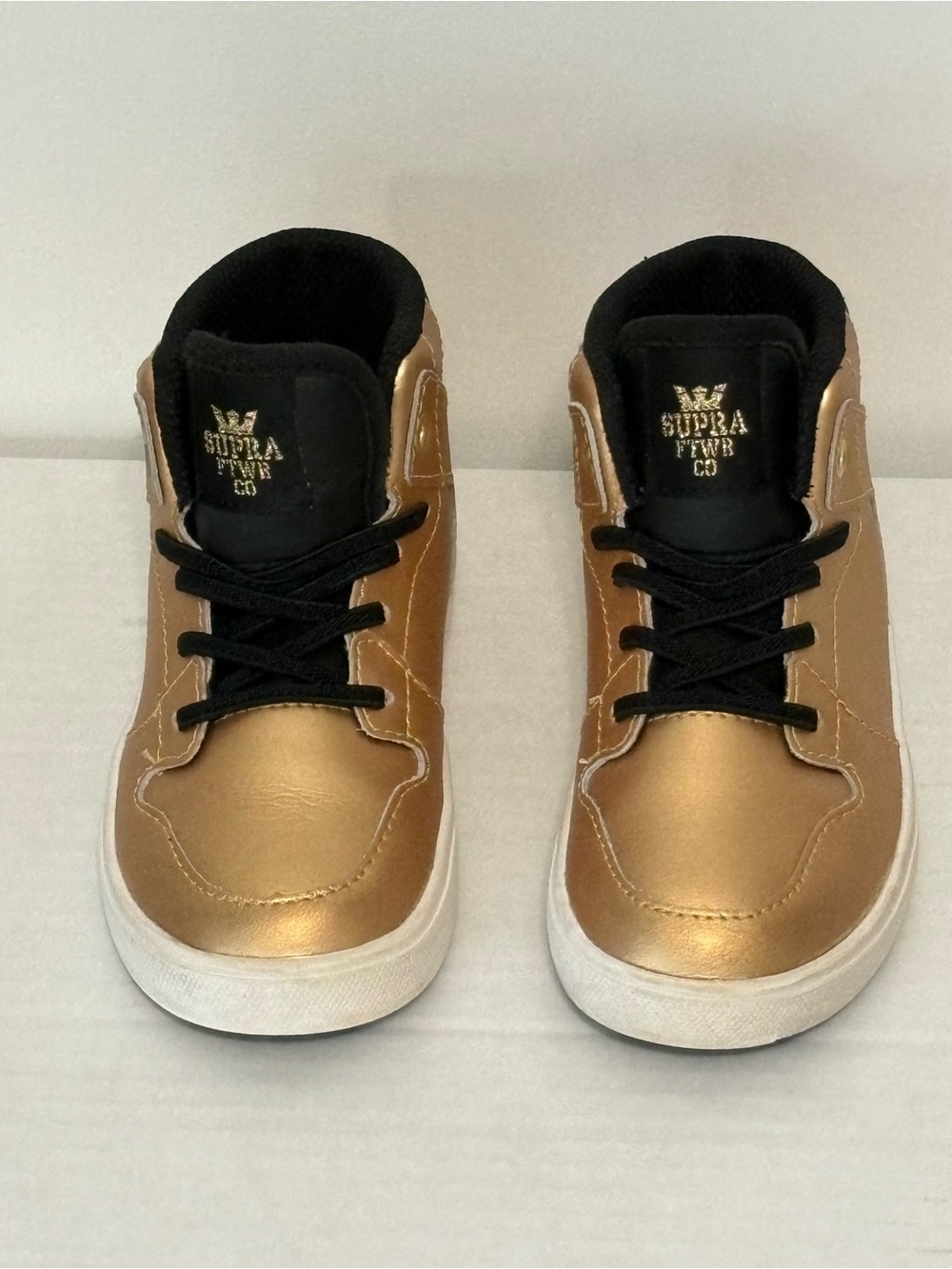 Supra Vaider Toddler Size 8 Metallic Gold Black High Top Skate Shoes 28200-721-M